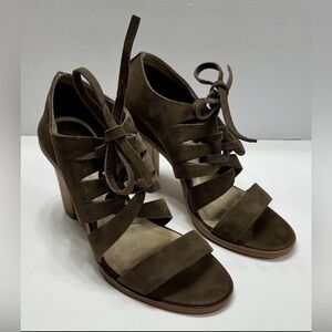 Frye Sofia Tie On Brown Sandal Heels Size 8.5 Leather Suede EUC